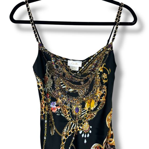 CAMILLA A Night In The 90s Short Bias Silk Crystal Cowl Neckline Slip Mini Dress - Picture 7 of 16